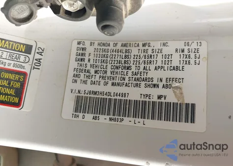 2013 Honda Cr-V Ex from USA, damaged, VIN 5J6RM3H54DL044997